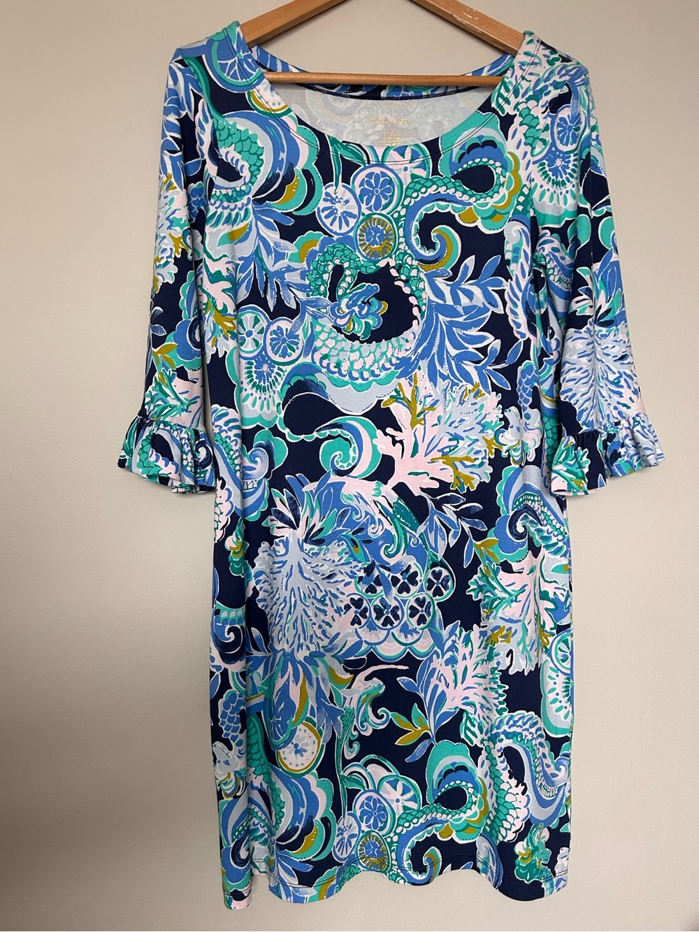 Lilly Pulitzer Blue, Aqua & White Paisley Shift Dress size M - Picture 2 of 12